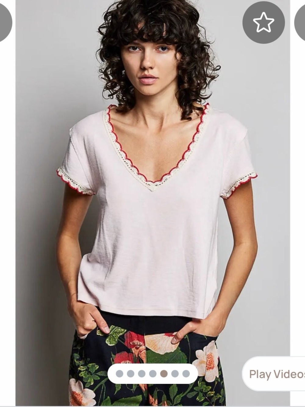 POL Pale Pink V-Neck Tee with Red Trim NWT